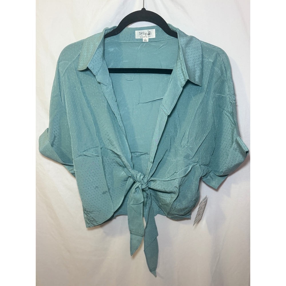 Blue Swiss Dot Tie Front Top XL Cottagecore Coquette Cropped Tulip B NWT